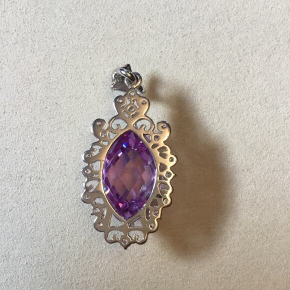 Sterling Silver Purple Crystal Statement Pendant - Picture 9 of 12